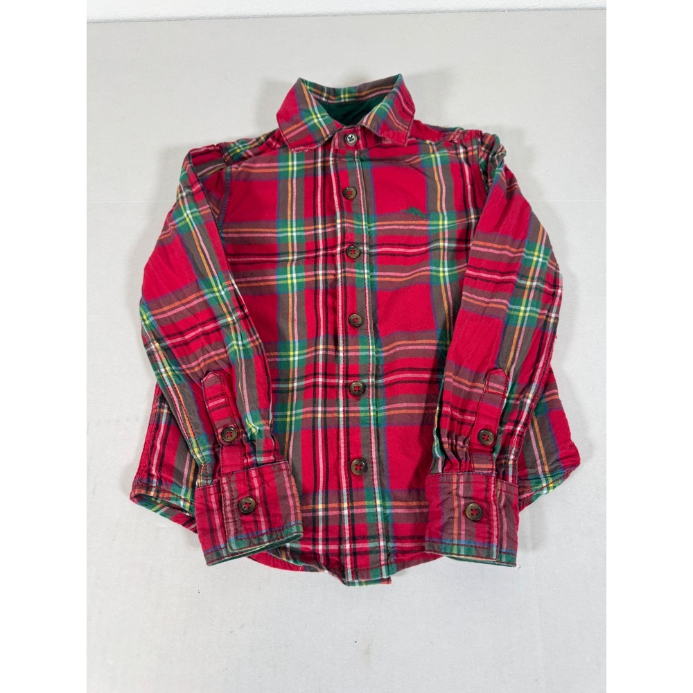 Tommy‎ Bahama Boys Plaid Flannel Button Up Shirt Size XS (4) Red Green